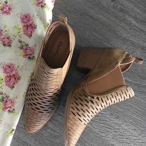 Tan perforated ankle boots